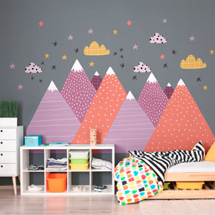 Stickers muraux enfants - Décoration chambre bébé - Autocollant Sticker mural géant enfant montagnes scandinaves JUMANKA