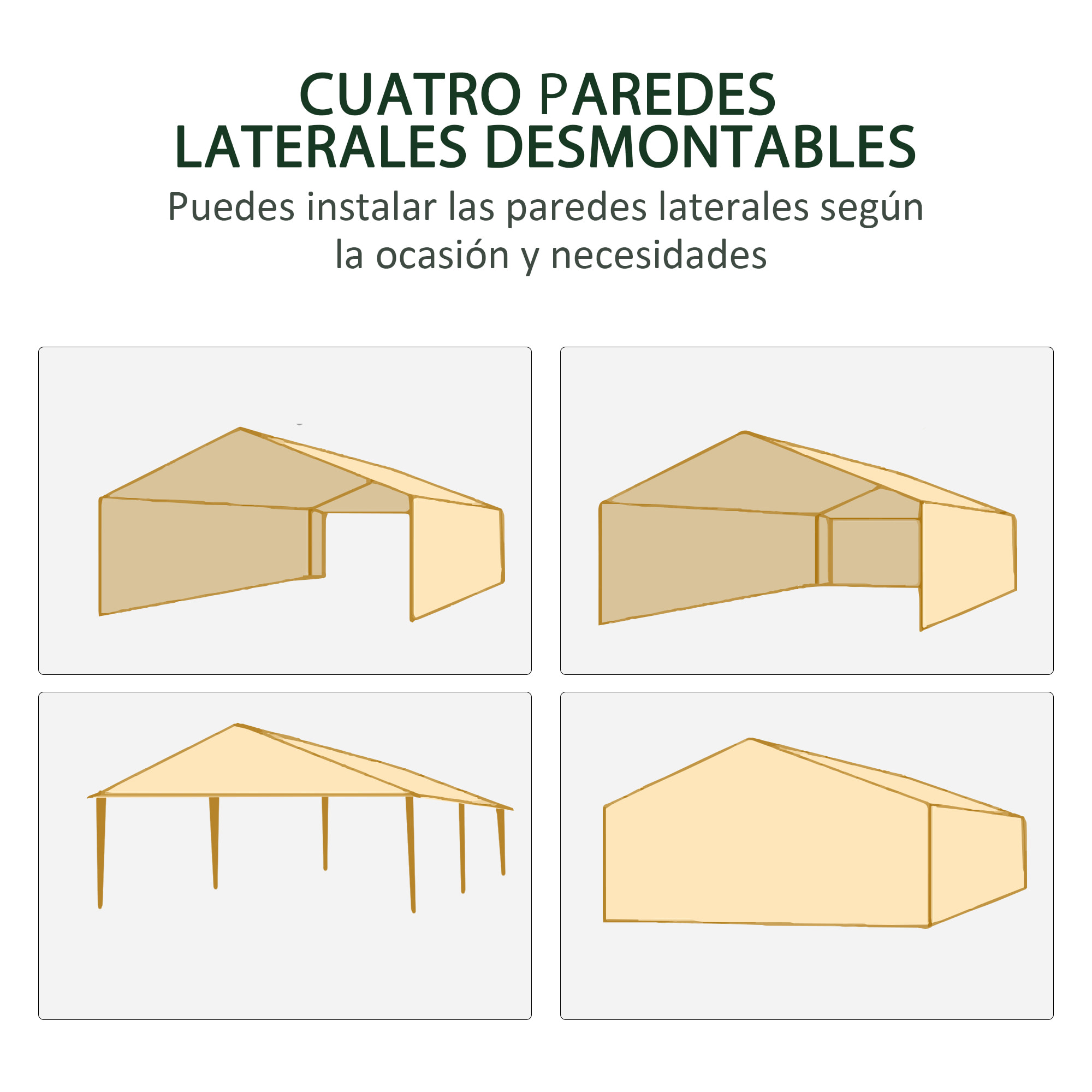 Outsunny Carpa de Jardín 6x3 m Cenador Desmontable Exterior con 6 Mosquiteras Laterales 2 Puertas con Cremallera para Terraza Patio Blanco