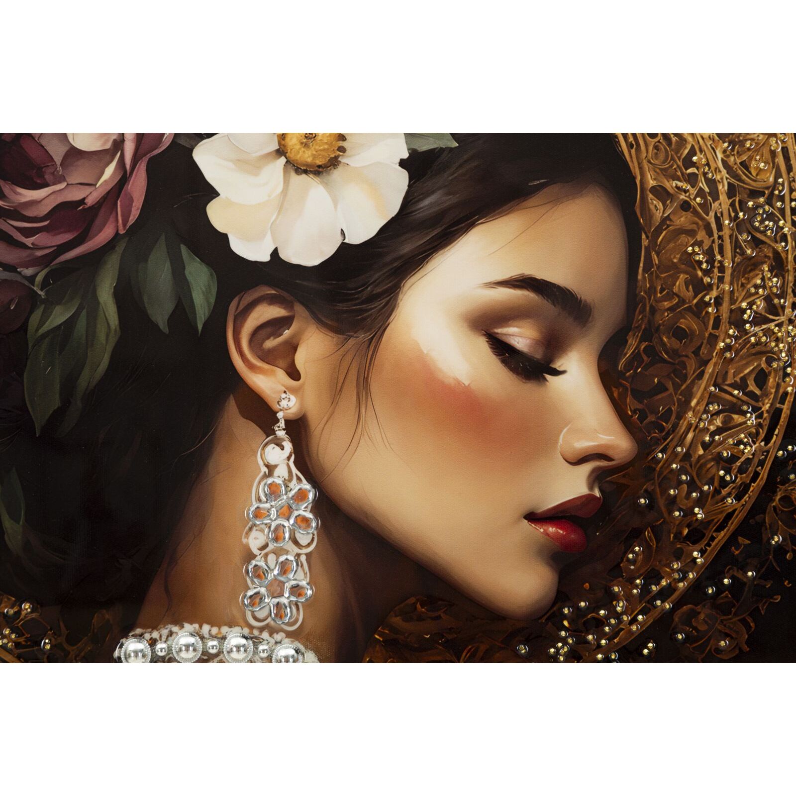 STAMPA DIPINTA SU TELA LACCATA PERSIAN C/CORNICE -A- CM 62X3,5X92