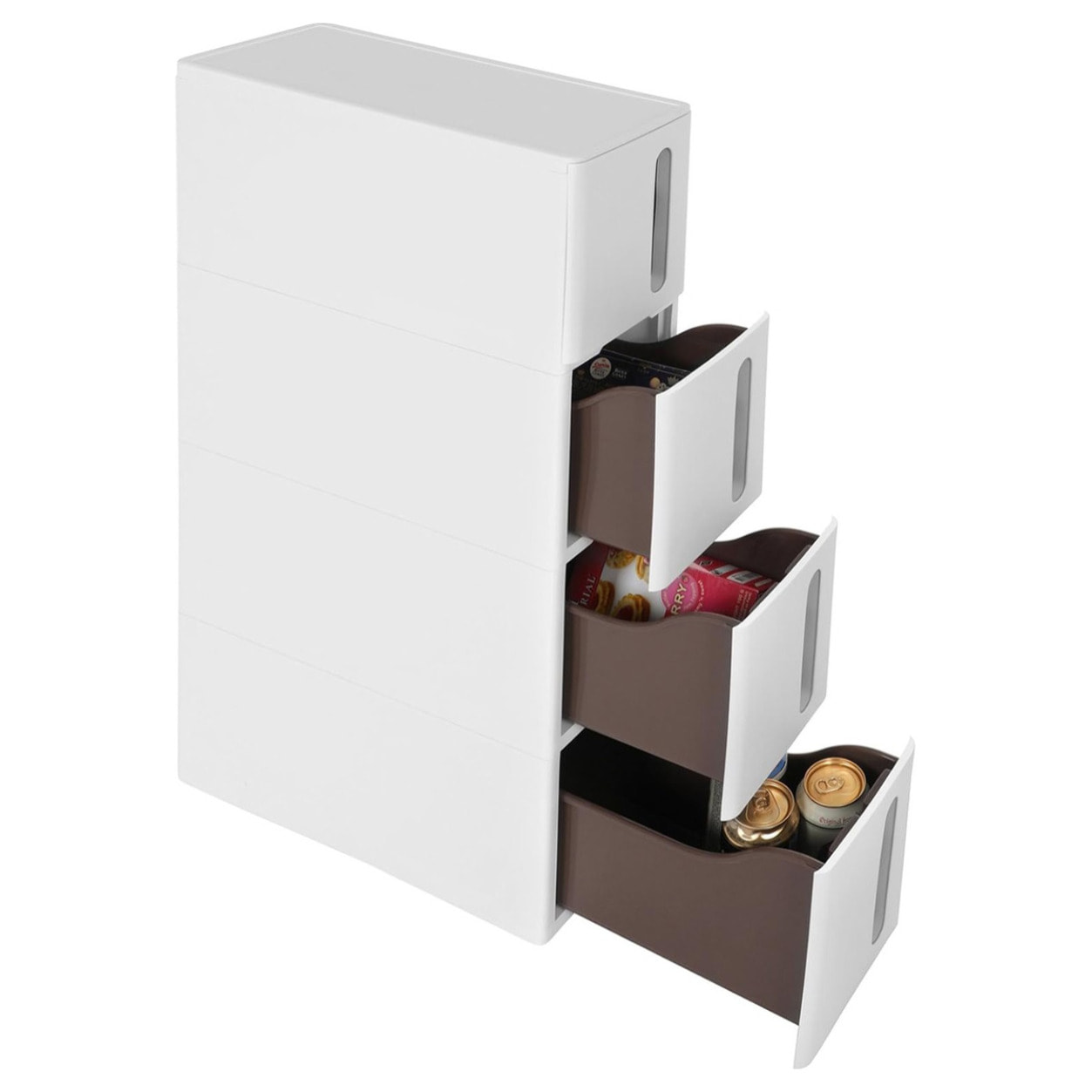 Carrello salvaspazio slim con 4 cassetti bianco e marrone