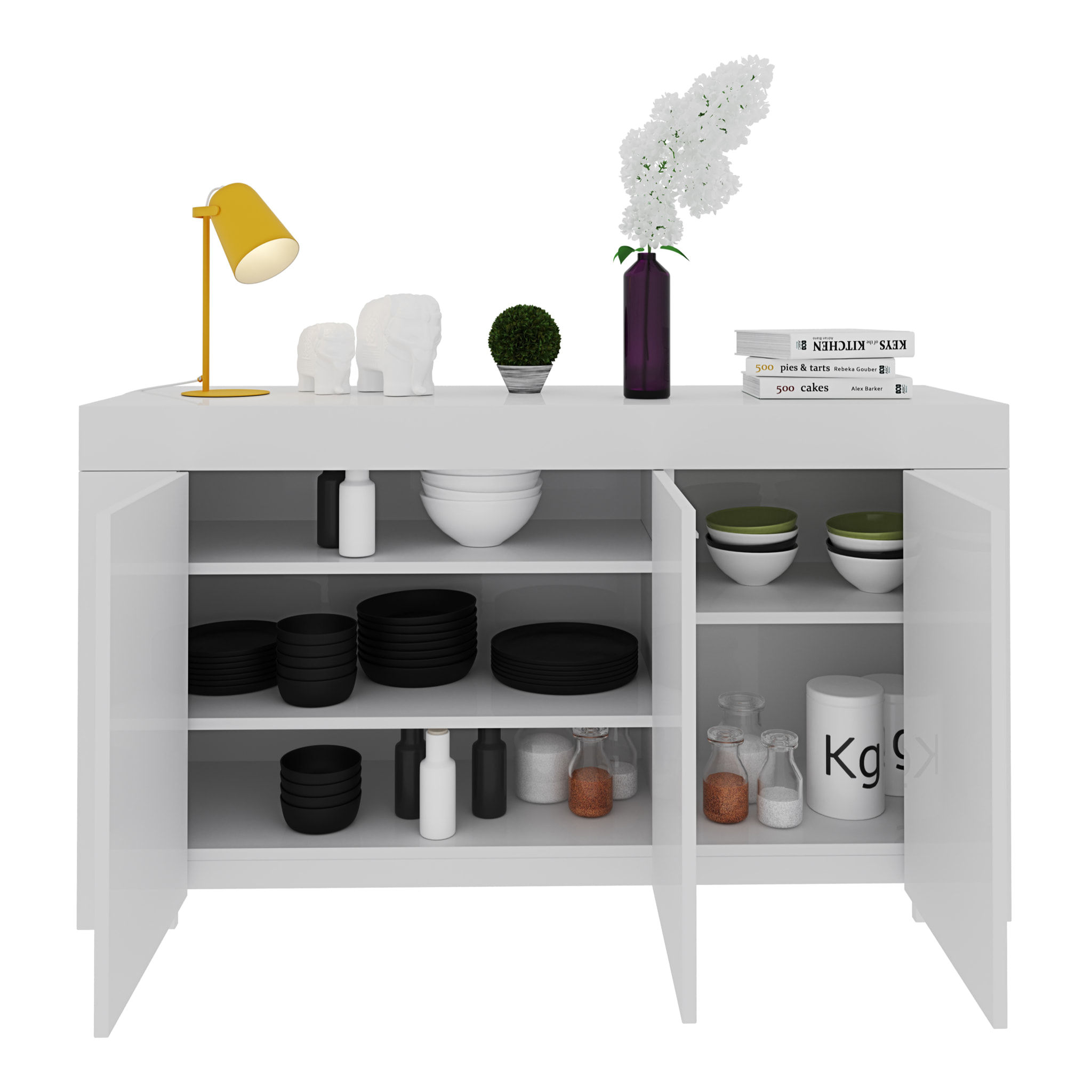 Credenza 3 Ante Design Con 5 Vani Capienti Multi Spazio Stile Moderno Nairobi Per  Soggiorno Cucina Sala Da Pranzo, Mobile Tv  144 x 80 x 42 cm Bianco
