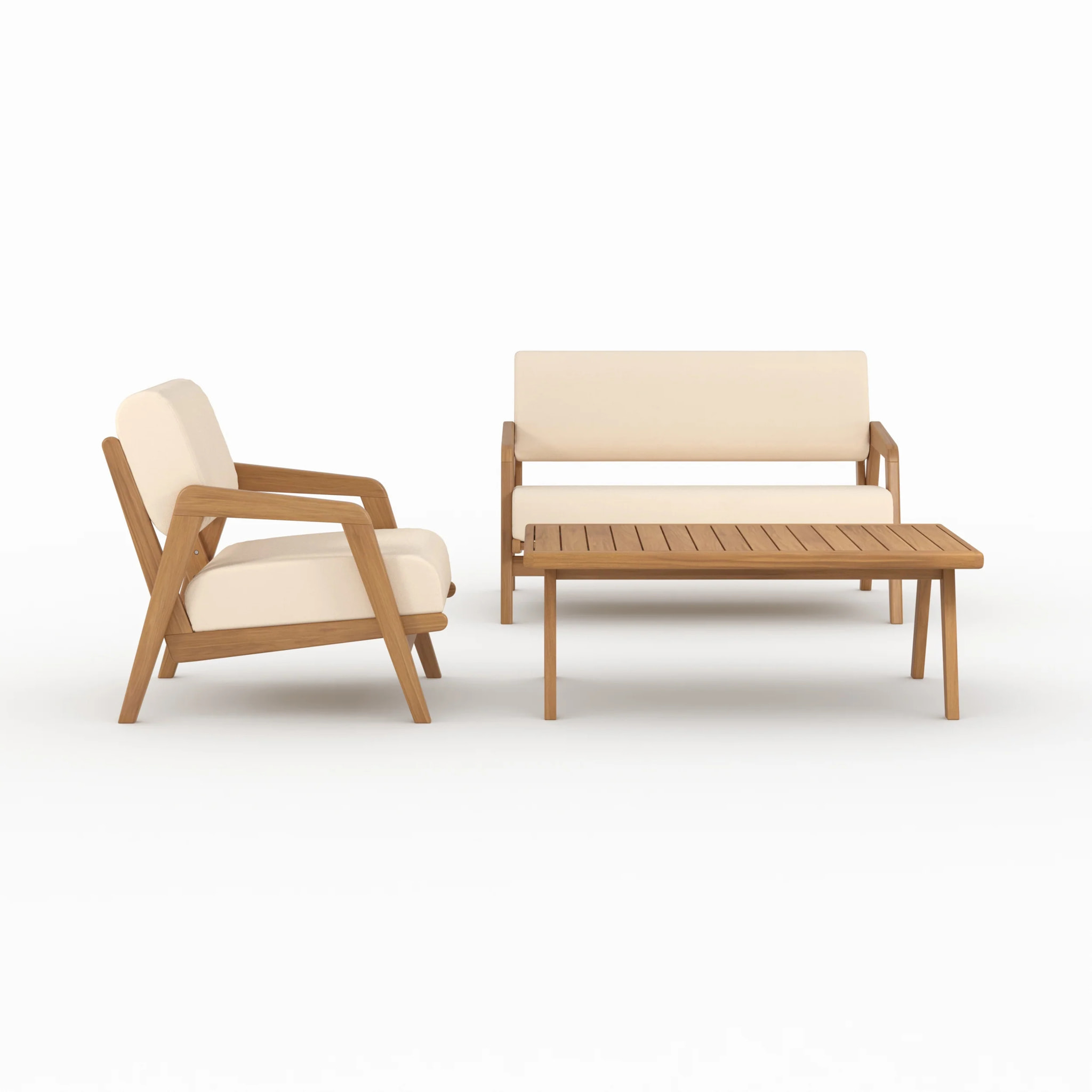 Salon de jardin 3 places en tissu beige clair et bois d'acacia - Siargao