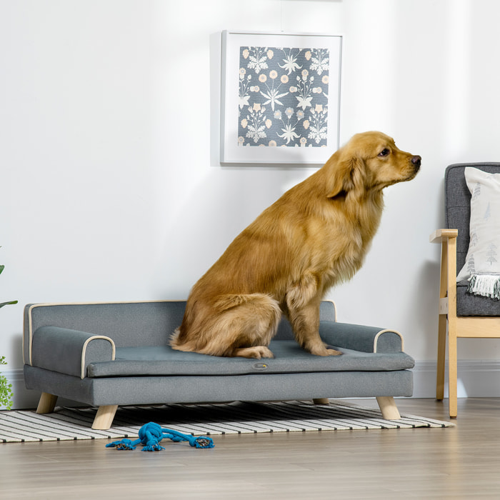 Canapé chien lit pour chien design scandinave coussin moelleux piètement bois dim. 100L x 62l x 32H cm polyester gris