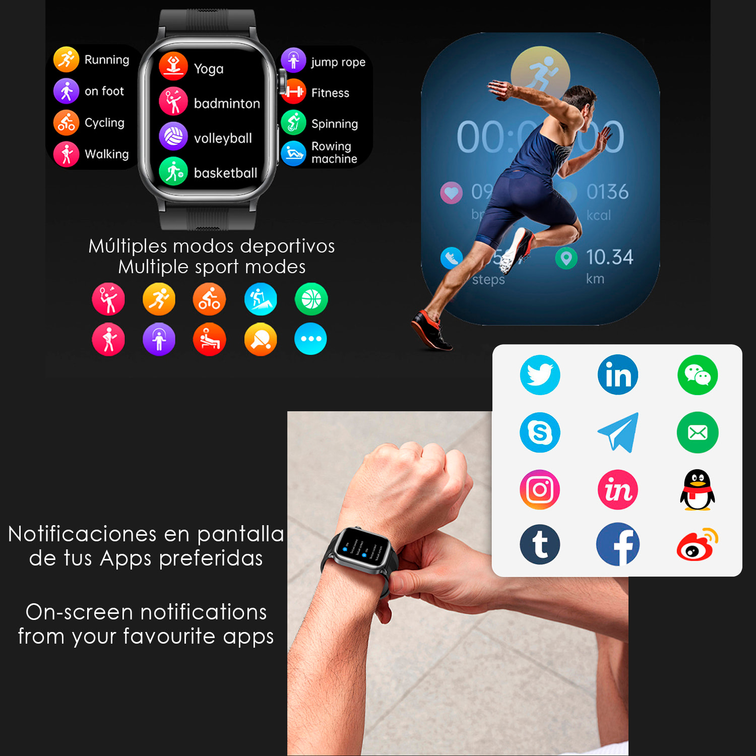 Smartwatch TK66. Llamadas Bluetooth con funciones avanzadas de salud: temperatura corporal, ECG, micro examen físico y presión arterial mediante bomba de inflado y bolsa de aire.