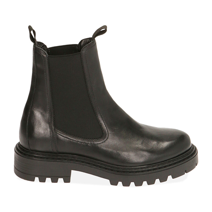 Chelsea boots neri in pelle, tacco 3,5 cm
