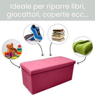 Pouf contenitore imbottito in tessuto con seduta lunga, panca multifunzione con spazio interno, ideale come poggiapiedi, seduta o contenitore, pratico e versatile per soggiorno, camera o ingresso, facile da pulire, dimensioni 76x34x34 cm