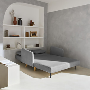 Canapé convertible en velours côtelé - Panam - 2 places scandinave. pieds bois. gris clair. banquette. dossier inclinable