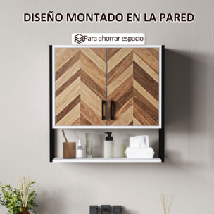 Armario de Pared para Baño Multiusos Mueble de Baño Suspendido Armario Colgante de Almacenamiento con 2 Puertas Estante Ajustable y Estante Abierto 59x20x60 cm Multicolor