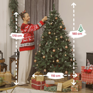 Árbol de Navidad 180 cm, Árbol Navideño de Abeto con Luces LED, 9 Modos de Iluminación, 802 Ramas con Nieve Artificial, Soporte Metálico, Fácil de Montar, Verde