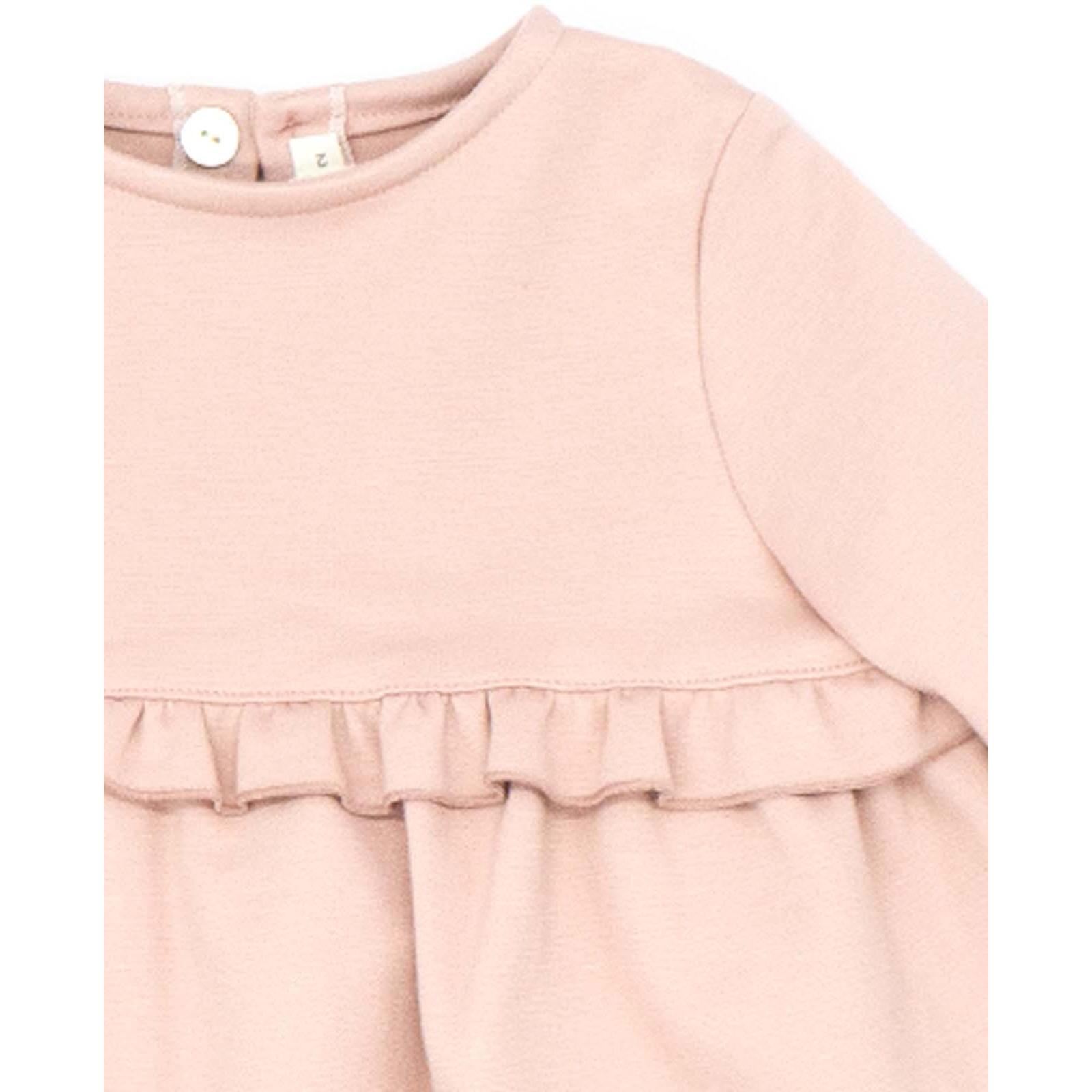 Vestido punto roma con volantito rosa