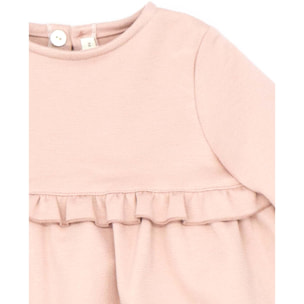 Vestido punto roma con volantito rosa