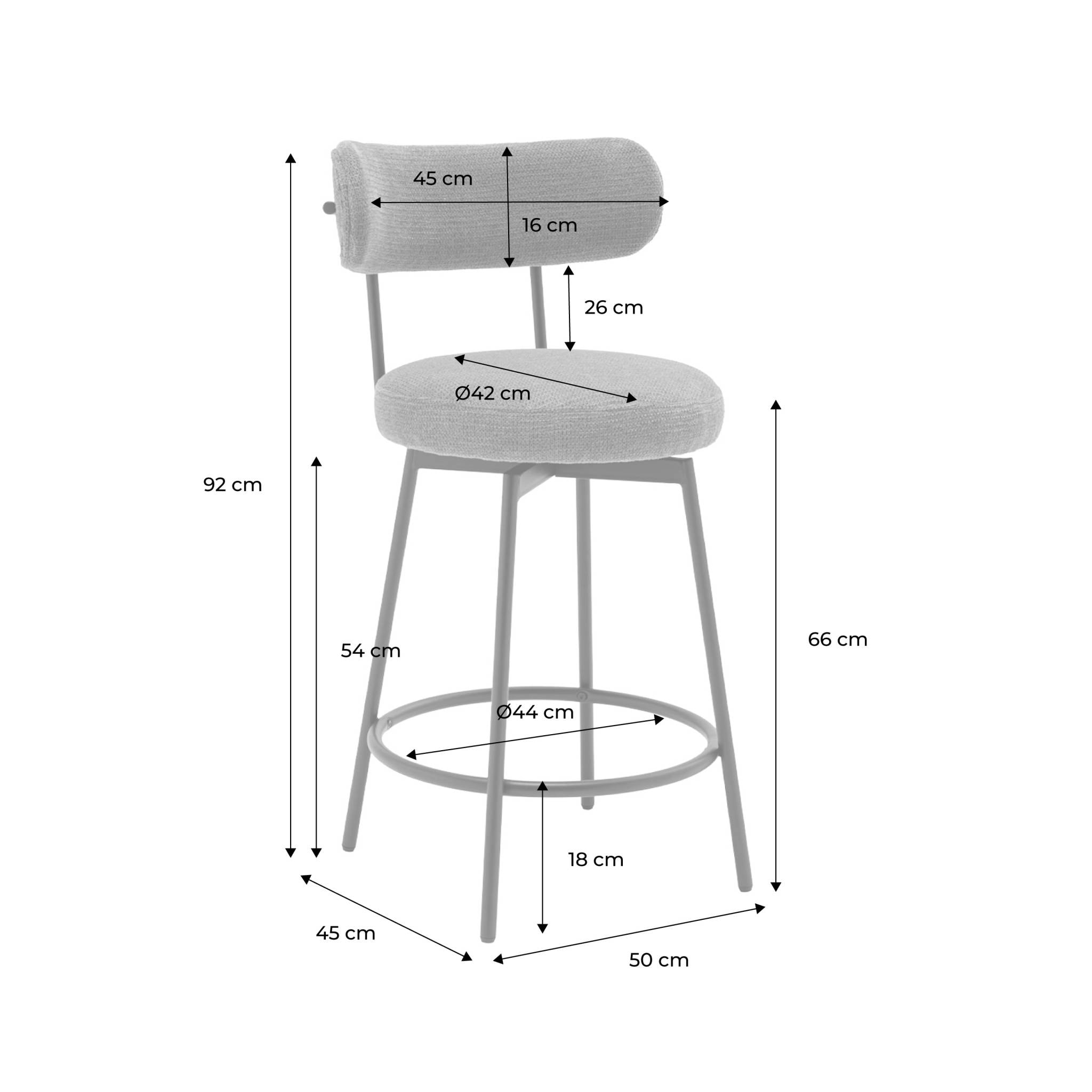 Tabouret de bar assise rotative métal et tissu 66cm (lot de 2) IRIS