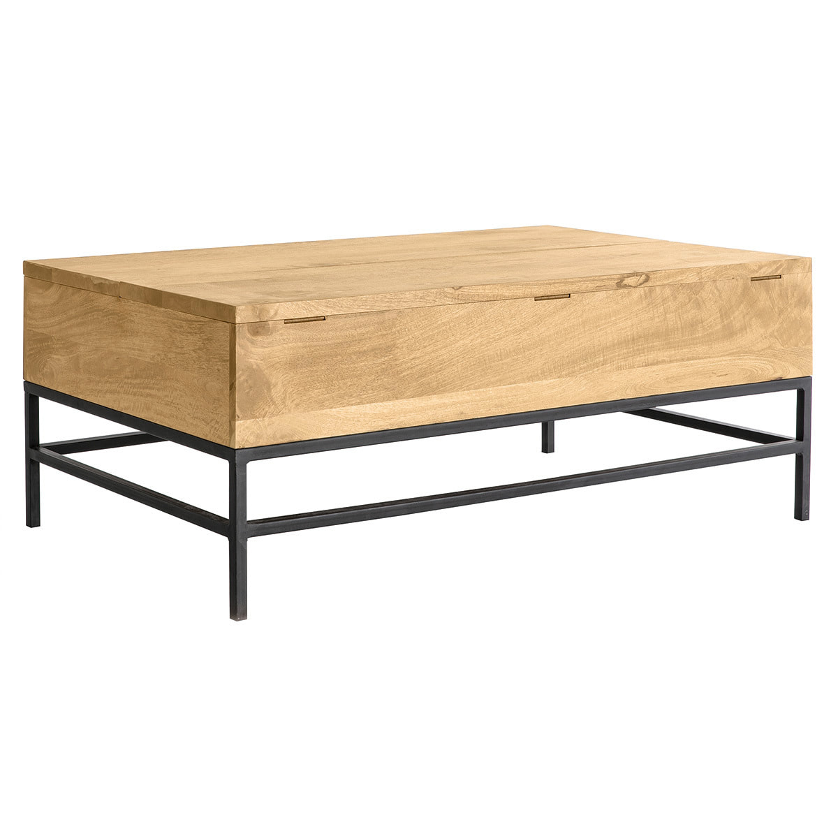 Table basse relevable industrielle bois manguier massif et métal noir L110 cm YPSTER