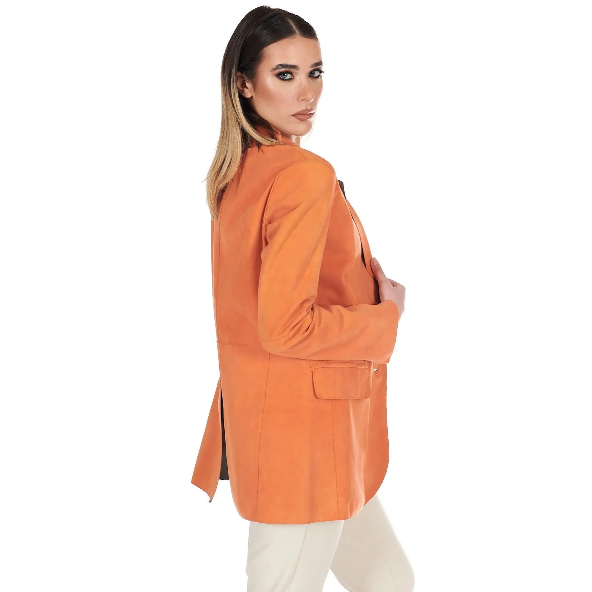 Giacca blazer in pelle scamosciata colore arancione