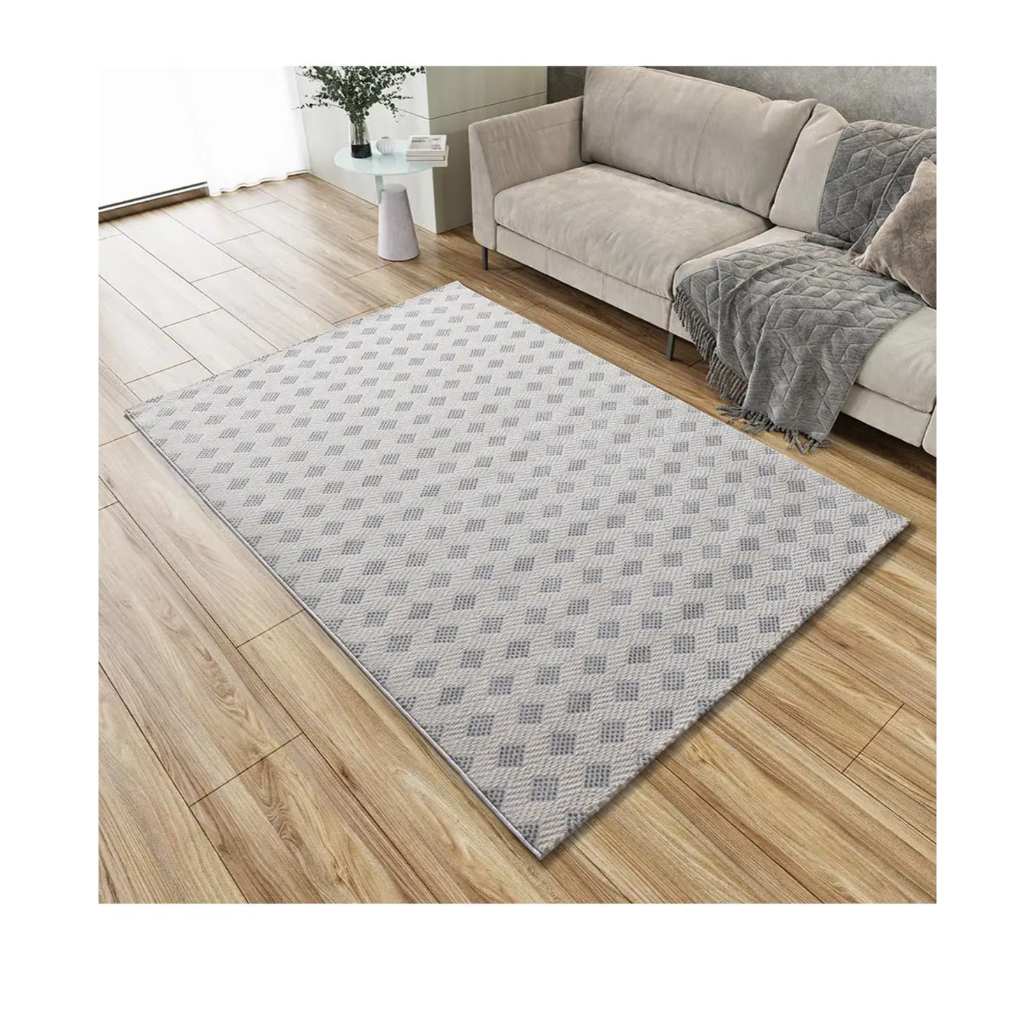 BARESA Alfombra geométrica con relieve en tonos crema y gris, varias medidas disponibles