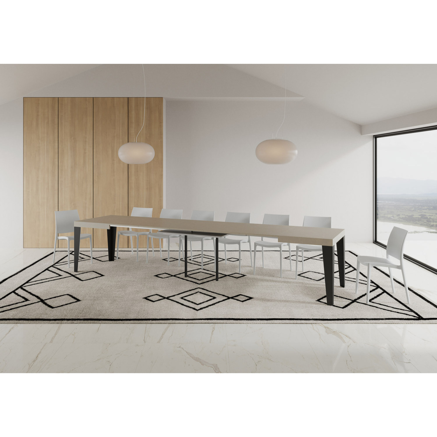 Table extensible 90x140/400 cm Flame cachemire pieds anthracite