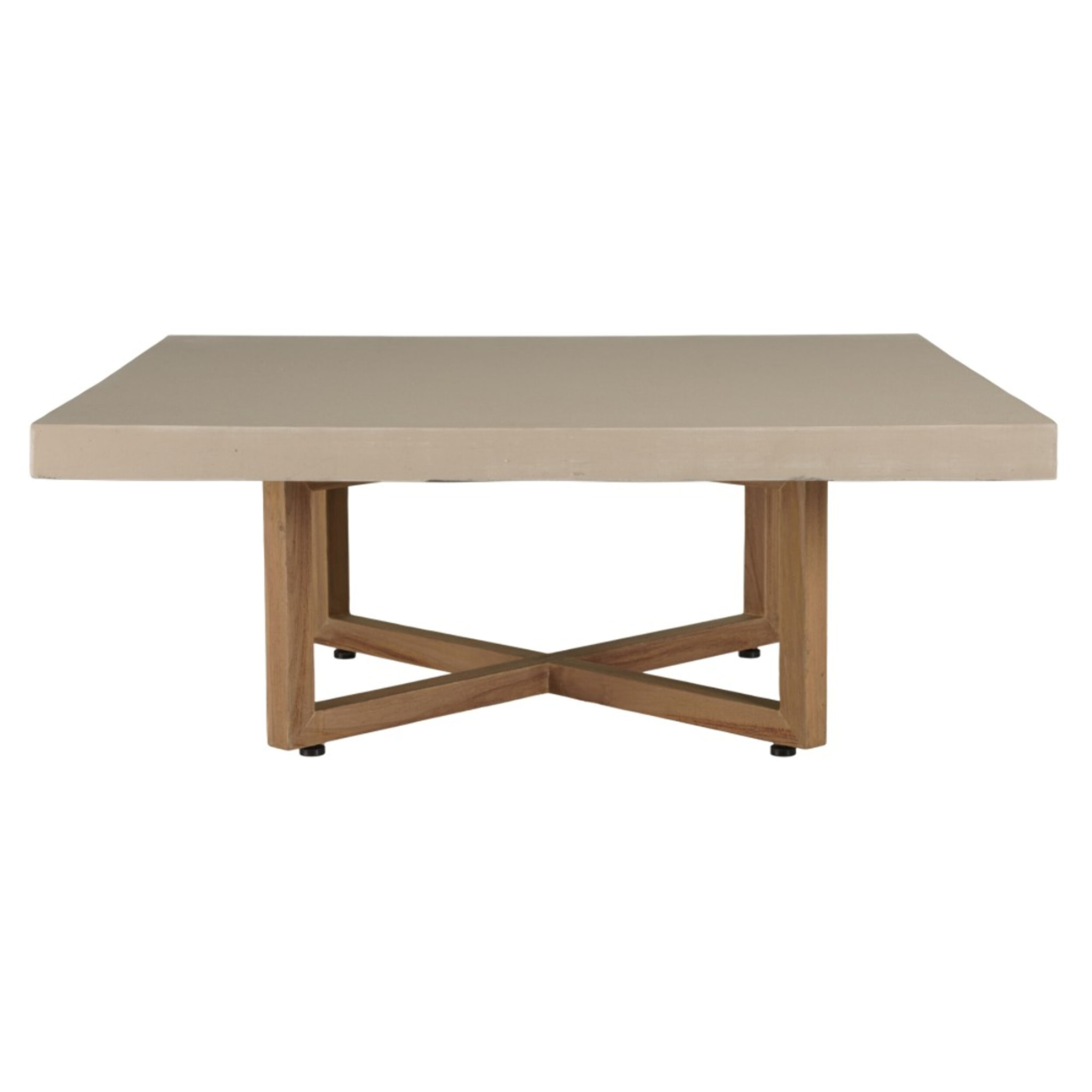 DAK - Table basse carrée 107x107cm en béton et bois de teck beige