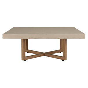 DAK - Table basse carrée 107x107cm en béton et bois de teck beige