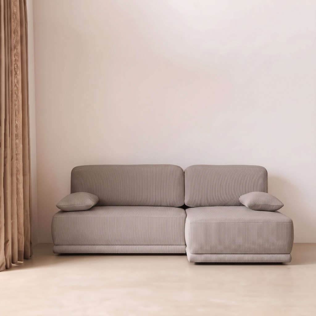 Banquette canapé d'angle droit convertible 3 places velours côtelé avec coffre NELSON