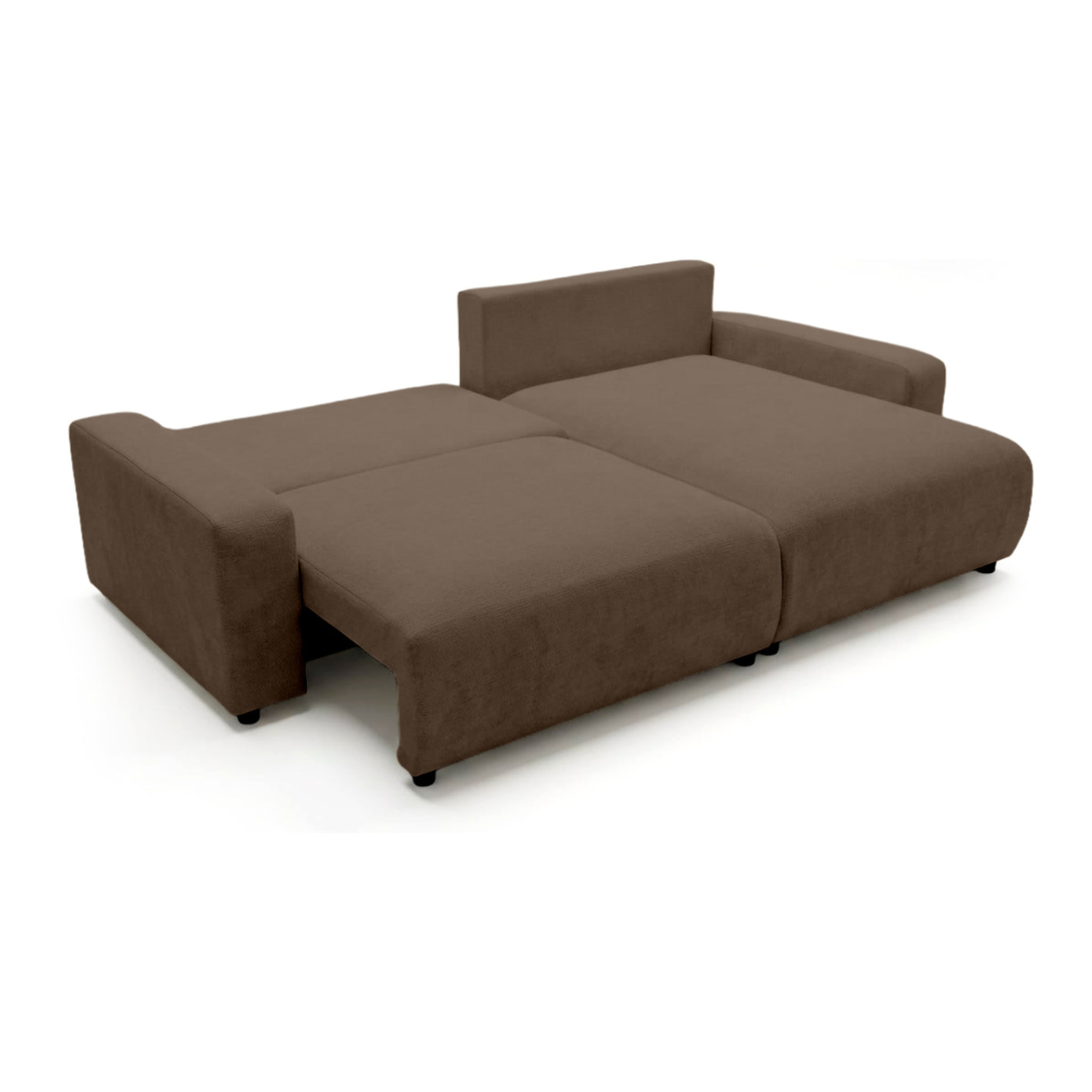 Mini Pivoine - Canapé d'angle réversible 4 places convertible avec coffre en velours texturé - Marron