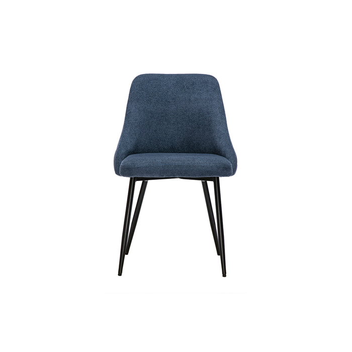 Chaises en tissu chenille bleu foncé et métal noir (lot de 2) HASTA