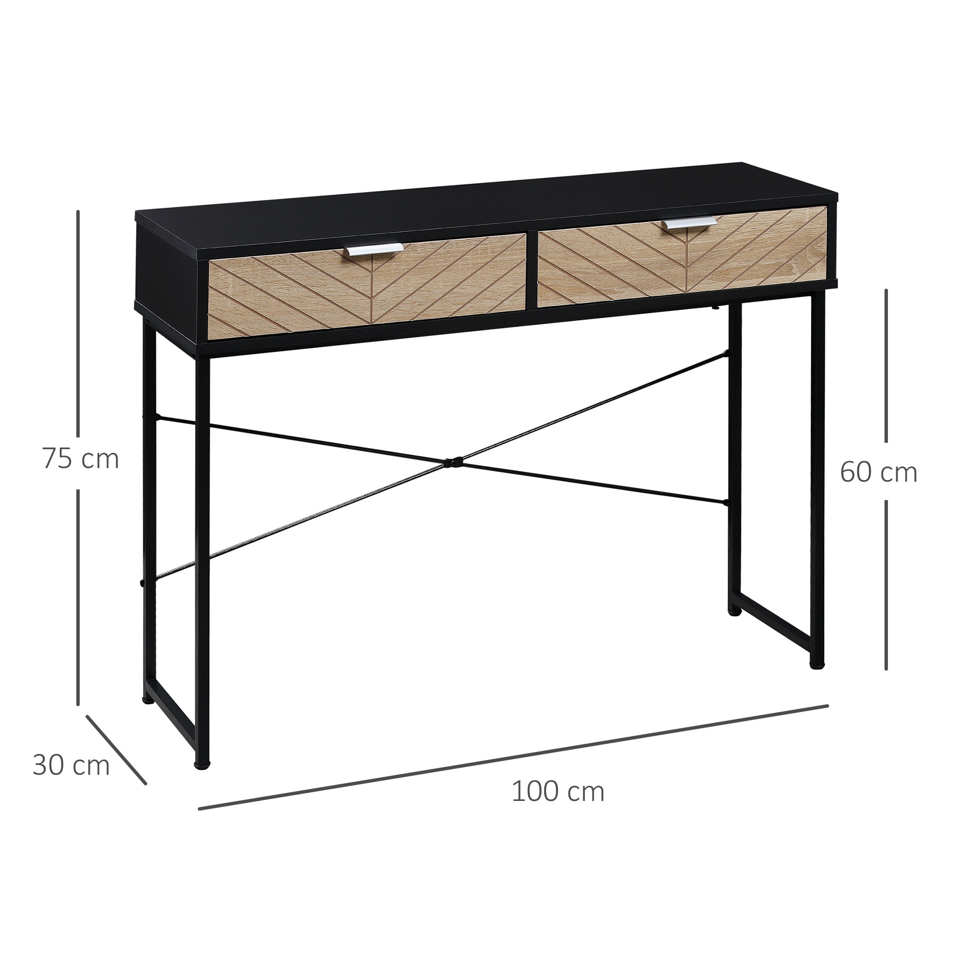 Mesa de Consola Estrecha Mueble Recibidor Mesa de Sofá con 2 Cajones Diseño de Líneas Talladas Estilo Moderna para Pasillo Entrada Salón Dormitorio 100x30x75 cm Negro y Roble