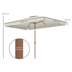 Sombrilla de Terraza Exterior 300x200 cm Parasol de Terraza Exterior con Ángulo Ajustable Mástil de Aluminio Manivela y Protección UV 50+ Sombrilla para Jardín Patio Crema