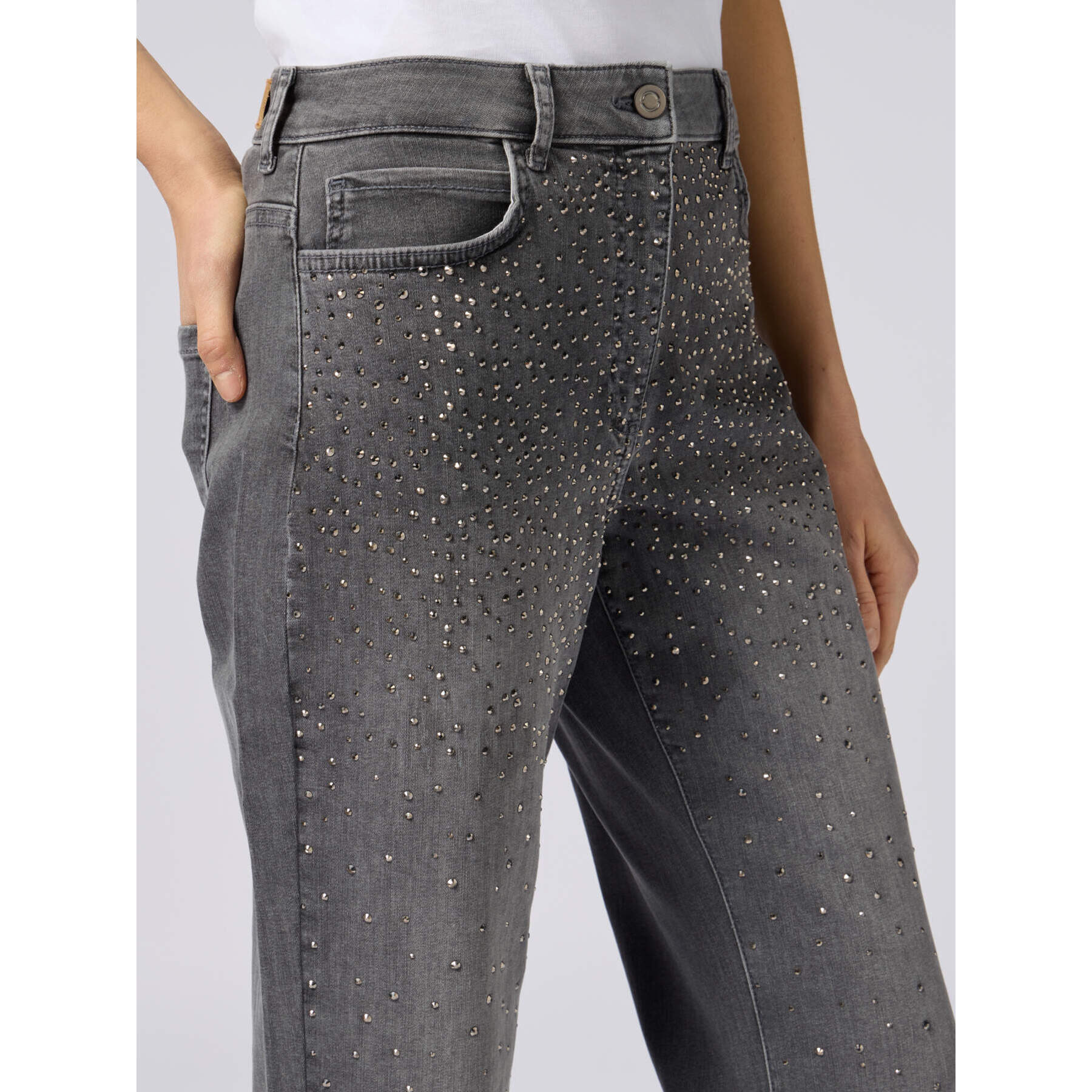 Oltre - Jeans regulares con aplicaciones de strass - Gris