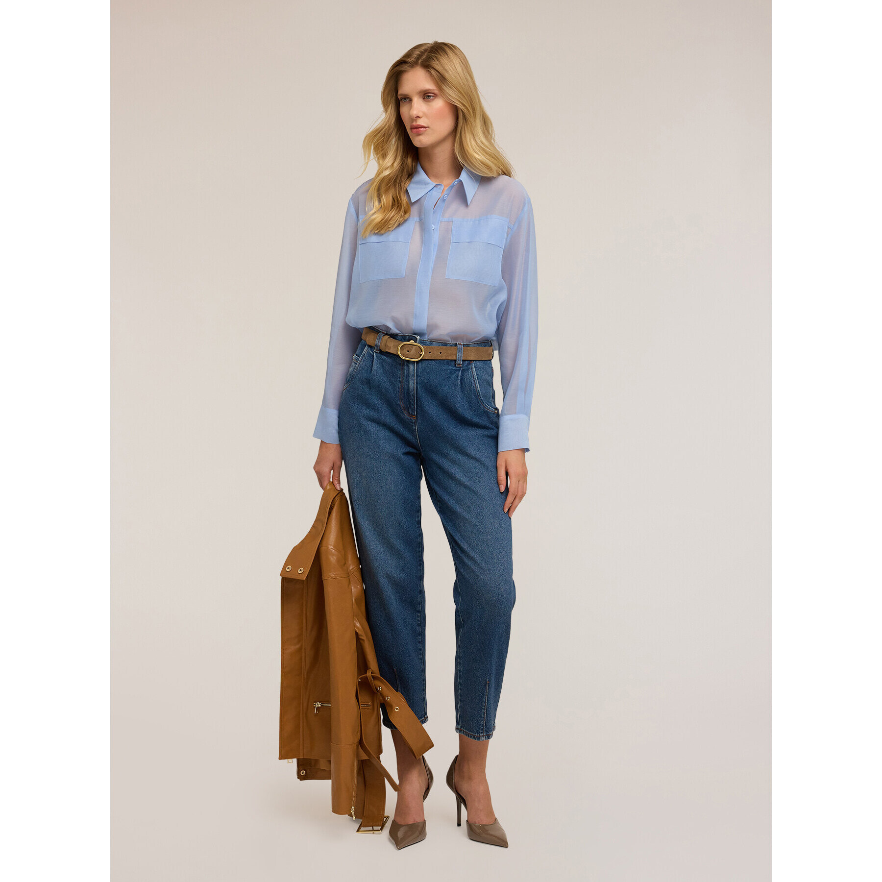 Motivi - Camicia in organza con tasche - Azzurro