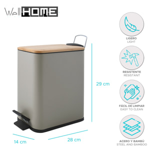 Cubo de basura con pedal ERIK de 5L en color Topo - 14x28x29cm