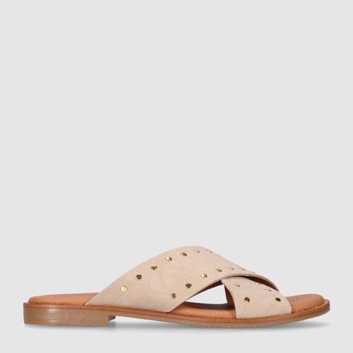 Sandalias de Serraje - Beig - Tacón: Bajo