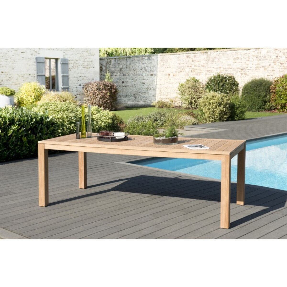 KIM - Table de jardin 6/8 personnes - VIESTE 220 x 100 cm en bois Teck