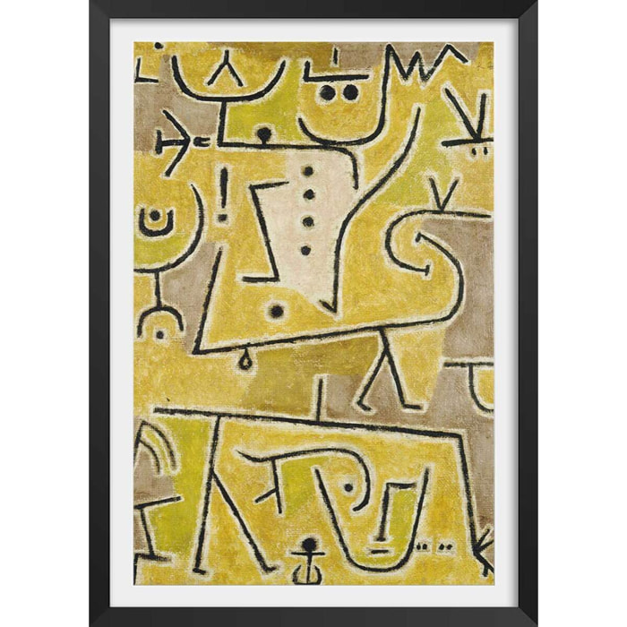 Affiche art Abstrait Gilet rouge par Paul Klee Affiche + cadre en bois - Noir