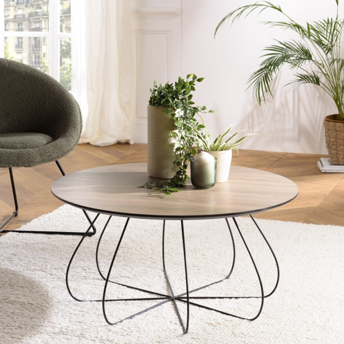 JULIA - Table basse biseautée 80x80cm mocha pieds forme panier en métal