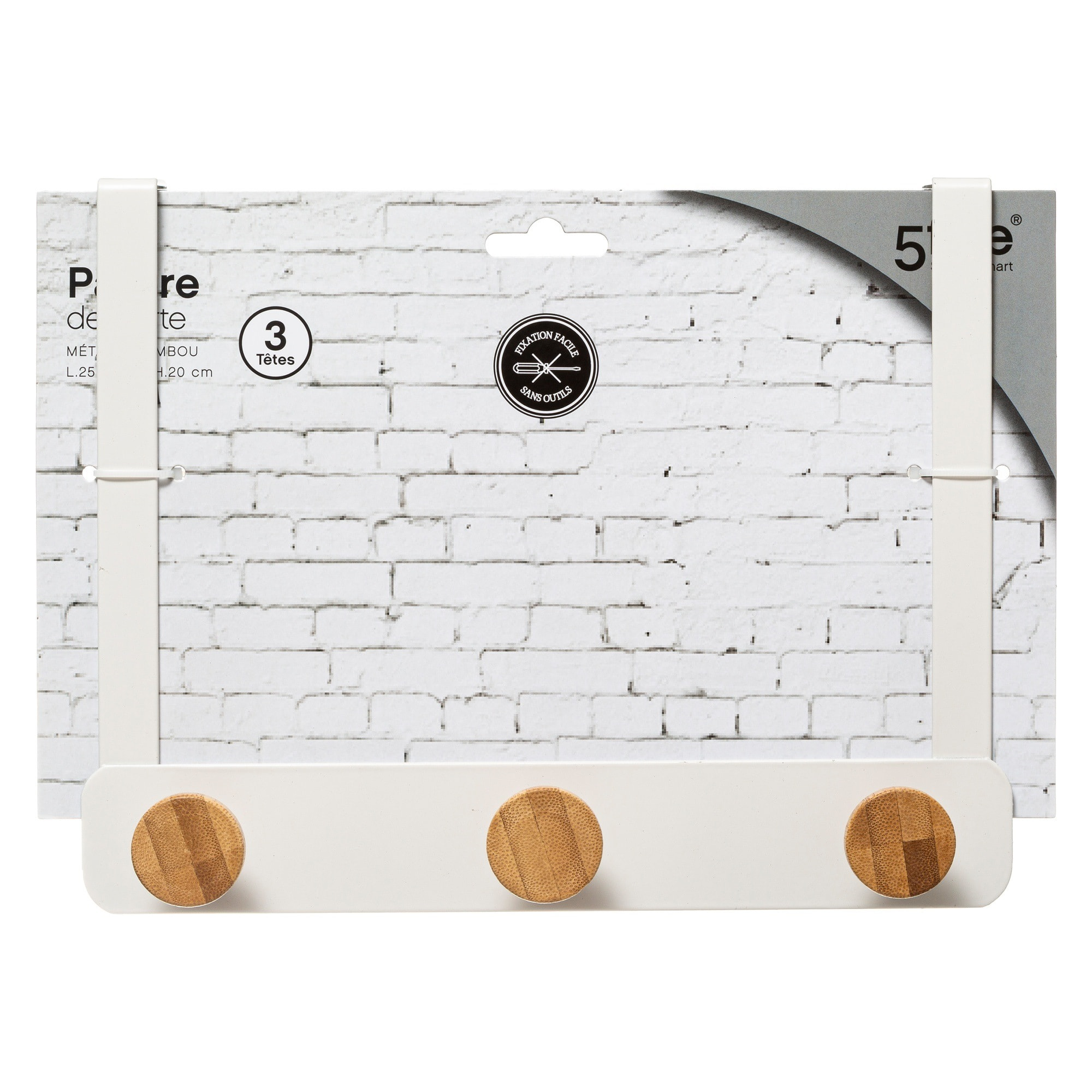 Percha de 3 cabezas de metal y bambú blanco