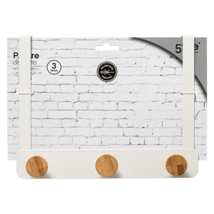 Percha de 3 cabezas de metal y bambú blanco