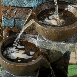 Fontaine d'eau extérieure 5 niveaux, fontaine de jardin avec lumières LED, panneau solaire 3,7 kW, pompe, débit de 450L/h, en résine, gris et marron