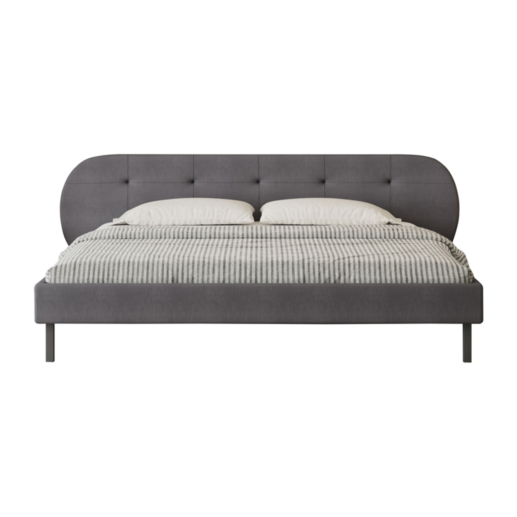 RENO Lit capitonné 140x190cm gris avec tête de lit et sommier