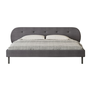 RENO Lit capitonné 140x190cm gris avec tête de lit et sommier