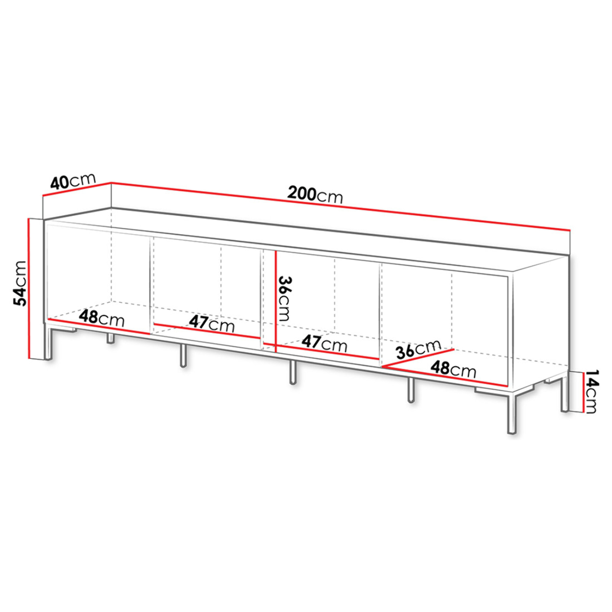 Cambridge - meuble tv - effet bois et noir - 4 portes - 200 cm - Noir / Bois