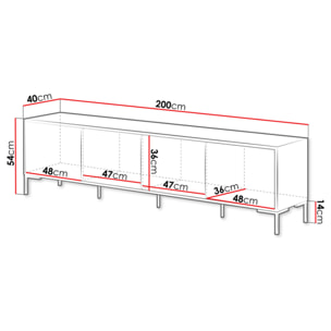 Cambridge - meuble tv - effet bois et noir - 4 portes - 200 cm - Noir / Bois
