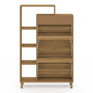 Meuble à chaussures Erin 3 portes en cannage avec étagères - 18 paires