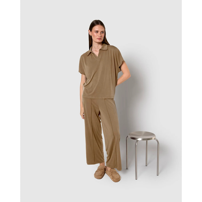 Pantaloni crop fluido verde cachi
