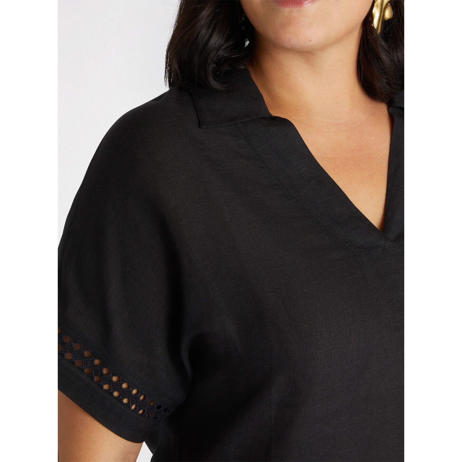 Fiorella Rubino - Blusa in lino con maniche ricamate - Nero