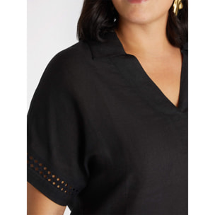 Fiorella Rubino - Blusa in lino con maniche ricamate - Nero