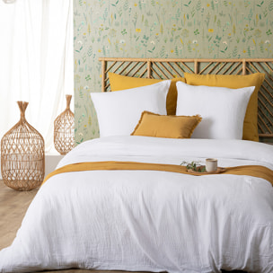 Parure de lit "Flora" en gaze de coton blanc 240x220cm