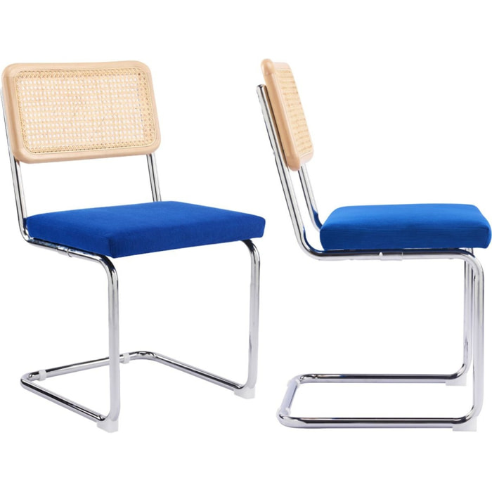 Lot de 2 chaises en cannage et velours côtelé - MUSE