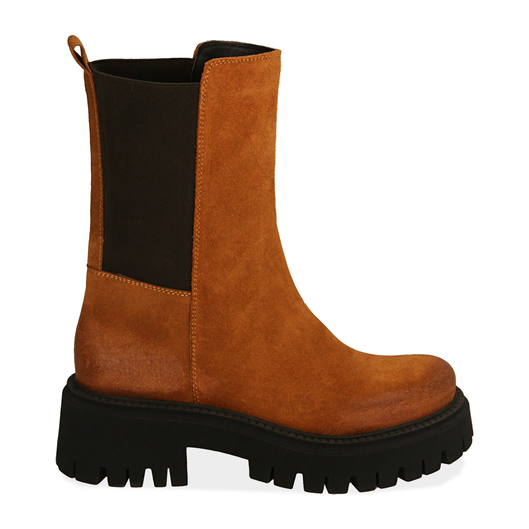 Ankle boots cognac in camoscio, tacco 5,5 cm