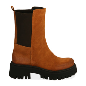 Ankle boots cognac in camoscio, tacco 5,5 cm