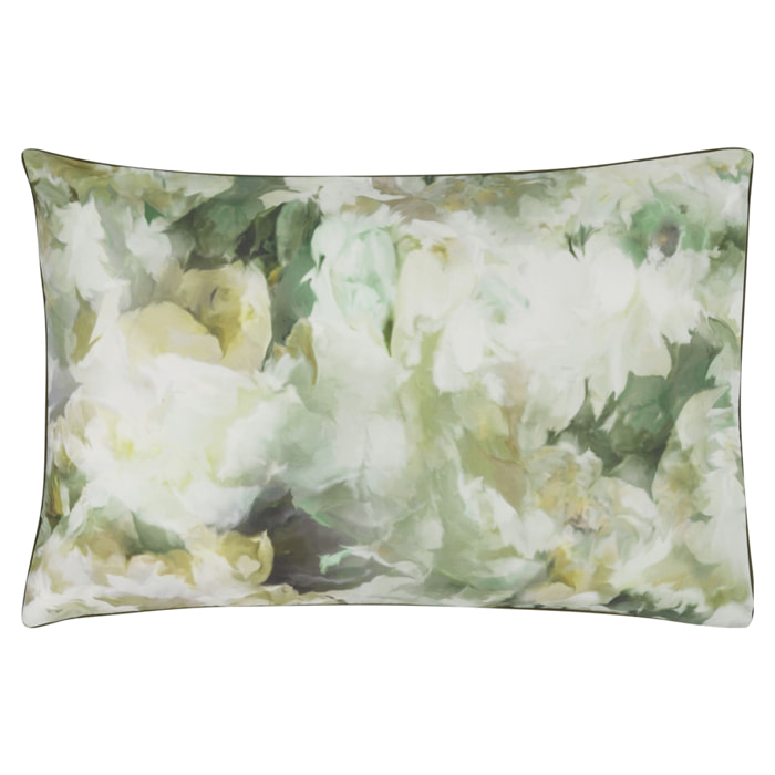 Taie d'oreiller imprimée en percale de coton, FLEURS DE JOUR CELADON, Vert